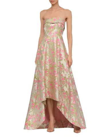 THEIA Sylvana Strapless High-Low Jacquard Gown | Thumbnail 1 THEIA Sylvana Strapless High-Low Jacquard Gown | Thumbnail 1