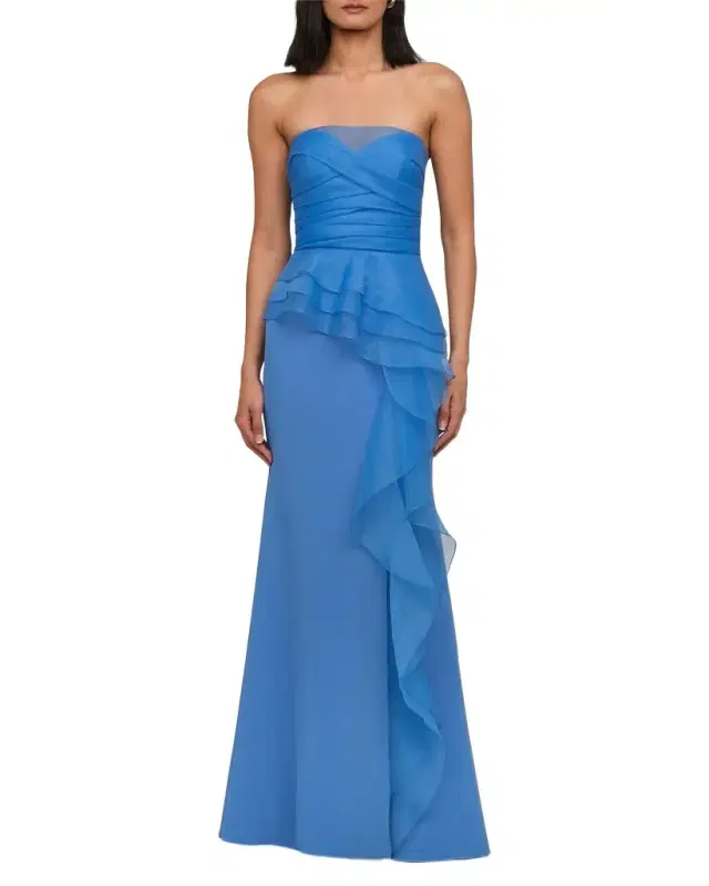 Theia Morgan Strapless Crepe and Organza Gown