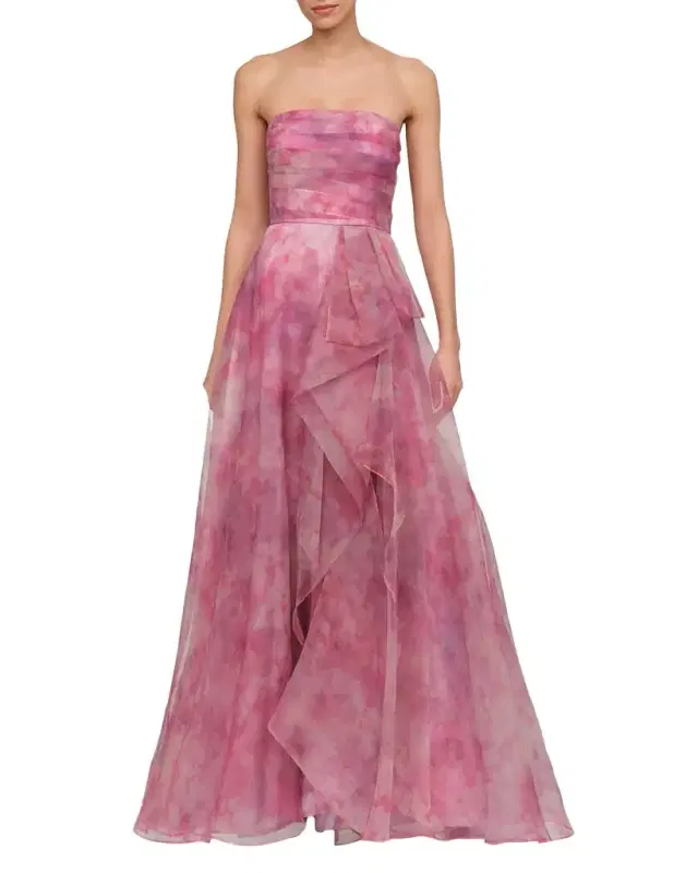 Fahreta Strapless Floral-Print Organza Gown