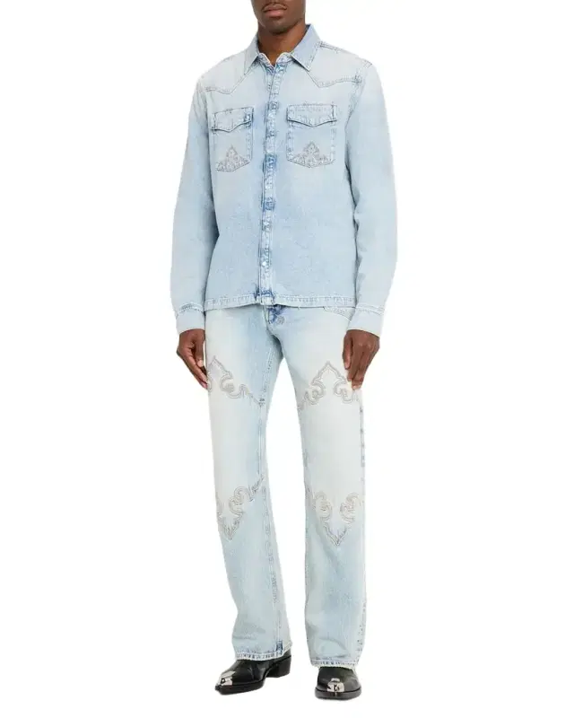 Men 's Toro Kristal Damask-Embroidered Straight Leg Jeans