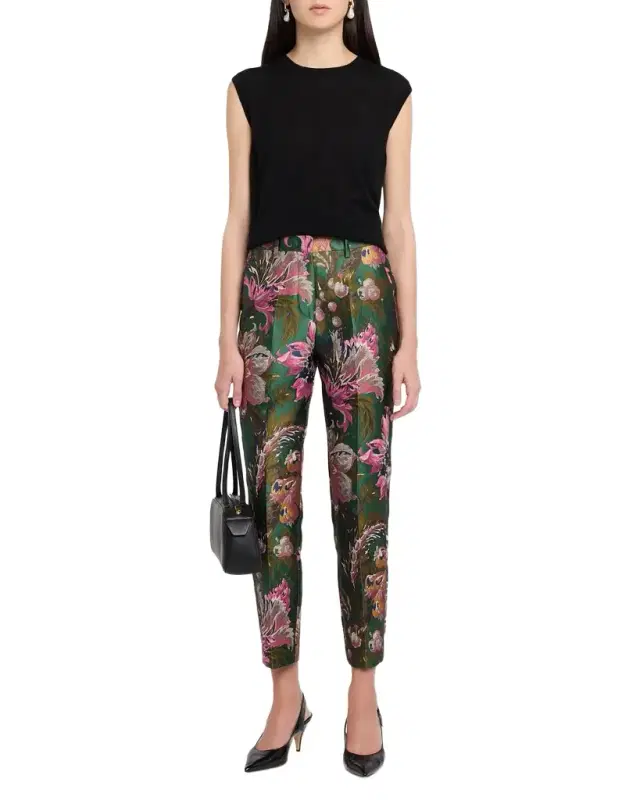Floral Jacquard Slim-Leg Ankle Trousers
