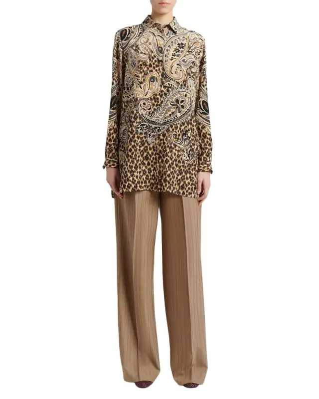Animal Paisley-Print Silk Tunic Shirt