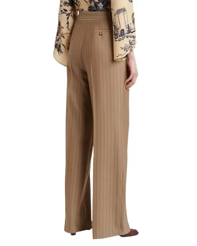 Double-Pleated Striped Wool Jacquard Straight-Leg Trousers