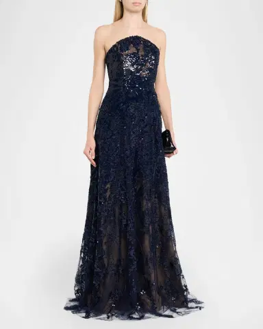 Rene Ruiz Collection Strapless Floral Sequin A-Line Gown | Thumbnail 3
