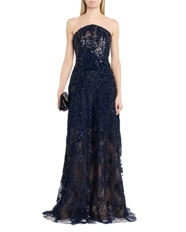 Rene Ruiz Collection Strapless Floral Sequin A-Line Gown