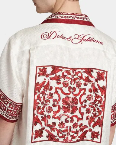Dolce & Gabbana Men's Majolica-Print Jacquard Twill Short-Sleeve Shirt | Thumbnail 4 Dolce & Gabbana Men's Majolica-Print Jacquard Twill Short-Sleeve Shirt | Thumbnail 4