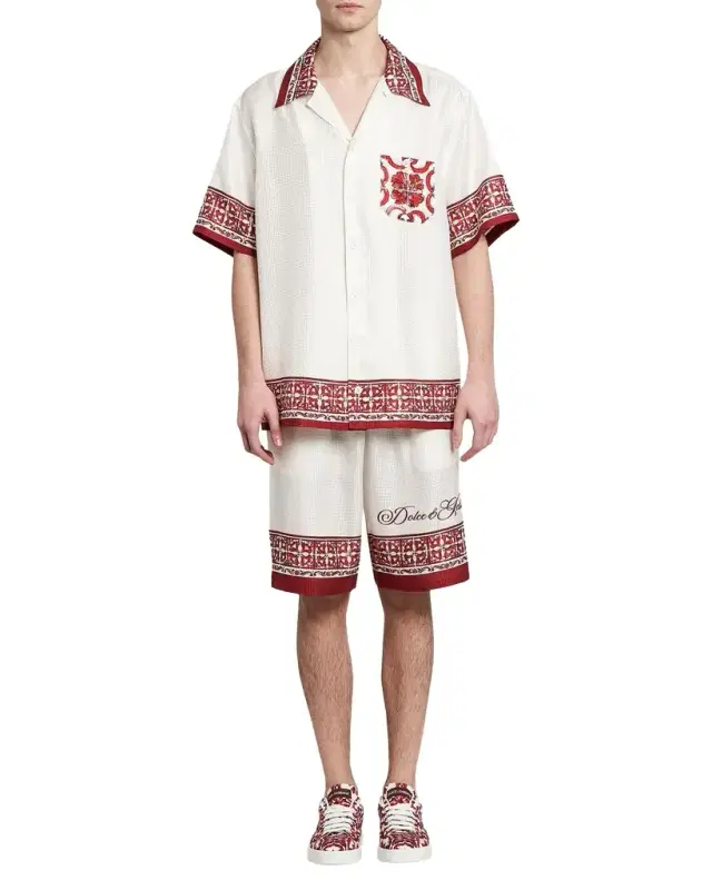 Men 's Majolica-Print Jacquard Twill Short-Sleeve Shirt