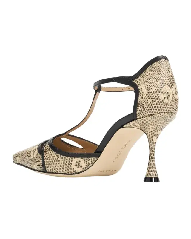 Manolo Blahnik 70mm Gish Snake-Embossed Leather Pumps