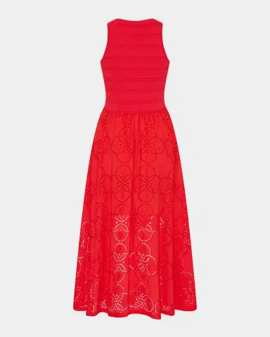 Milly Eyelet-Embroidered Mixed Media Midi Dress | Thumbnail 2