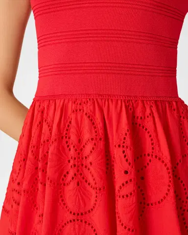 Milly Eyelet-Embroidered Mixed Media Midi Dress | Thumbnail 3