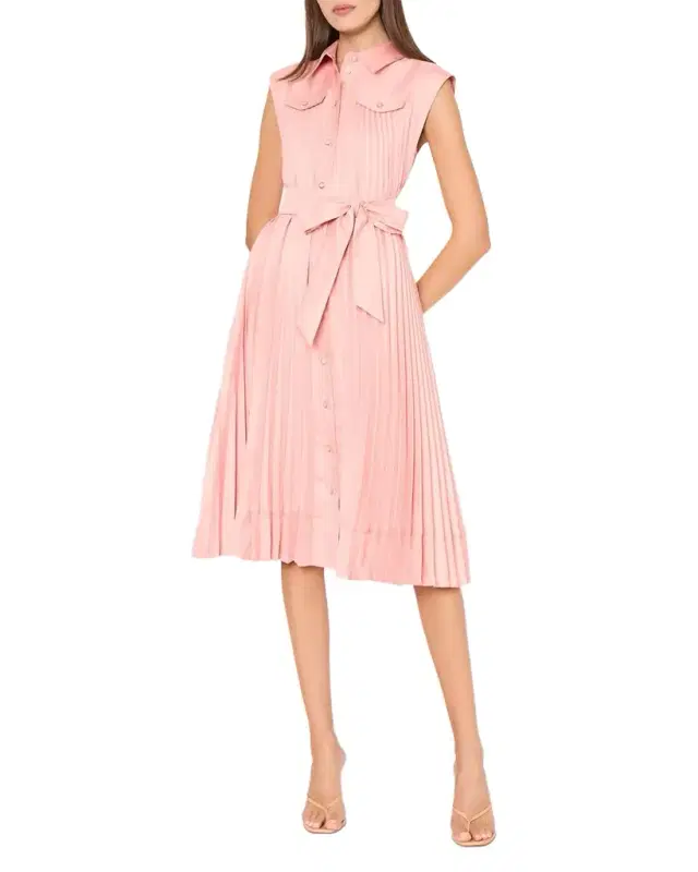 Johanna Pleated Twill Midi Dress