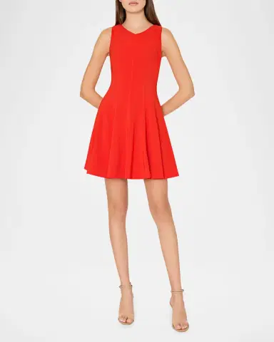 Milly Sleeveless Stretch Cady Fit-&-Flare Mini Dress | Thumbnail 3