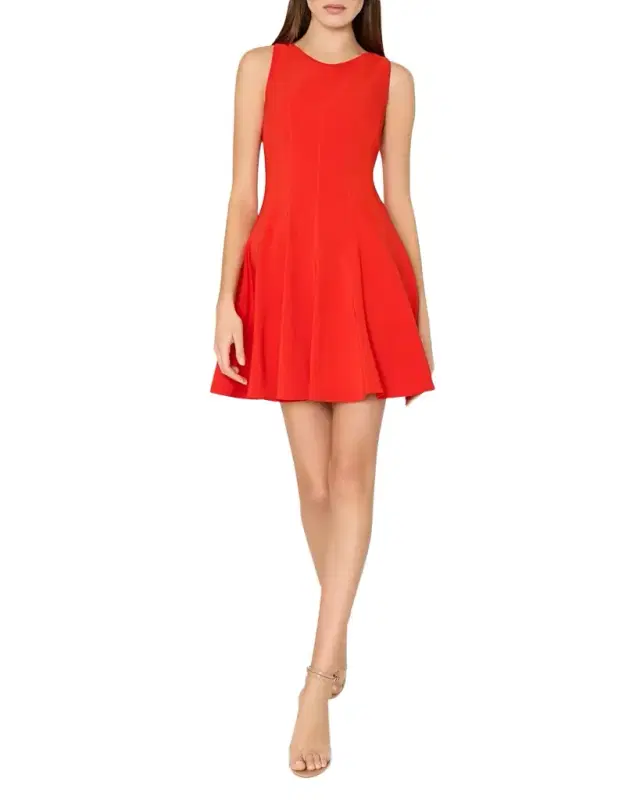 Milly Sleeveless Stretch Cady Fit-&-Flare Mini Dress