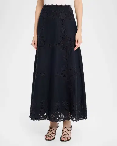 Ulla Johnson Fleur Embroidered Linen-Blend Midi Skirt | Thumbnail 3