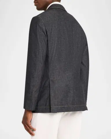 Brunello Cucinelli Men's Denim Single-Breasted Sport Coat | Thumbnail 2