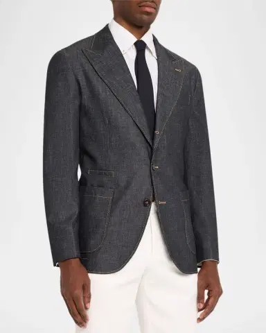 Brunello Cucinelli Men's Denim Single-Breasted Sport Coat | Thumbnail 3