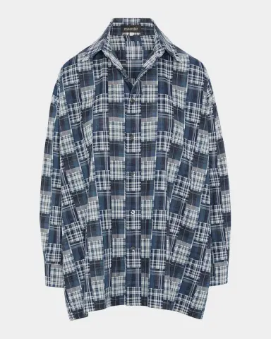 Eskandar A-Line Patchwork Plaid Cotton Shirt | Thumbnail 5 Eskandar A-Line Patchwork Plaid Cotton Shirt | Thumbnail 5