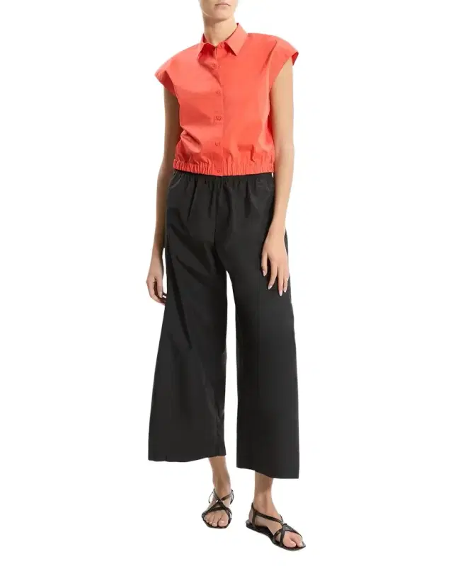 Button-Front Cap-Sleeve Shirt