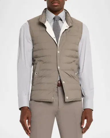 Brunello Cucinelli Men's Quilted Snap-Front Quilted Vest | Thumbnail 3 Brunello Cucinelli Men's Quilted Snap-Front Quilted Vest | Thumbnail 3