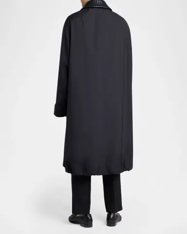 Bottega Veneta Men's Leather Intrecciato-Collar Overcoat | Thumbnail 2