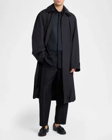 Bottega Veneta Men's Leather Intrecciato-Collar Overcoat | Thumbnail 3