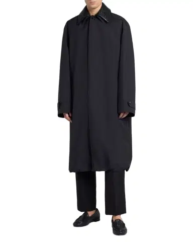Bottega Veneta Men's Leather Intrecciato-Collar Overcoat | Thumbnail 1