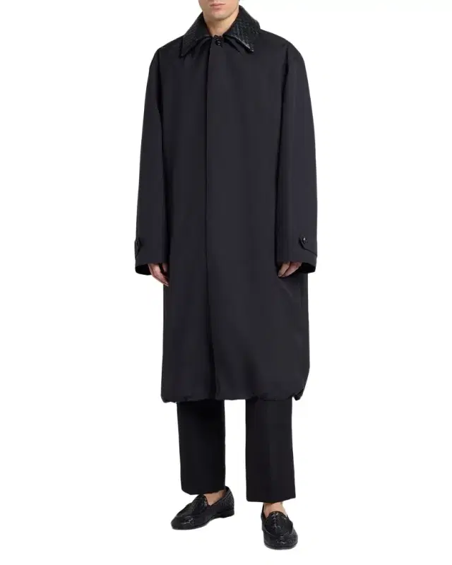 Bottega Veneta Men 's Leather Intrecciato-Collar Overcoat
