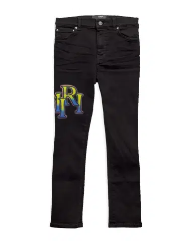 AMIRI Kid's Staggered Logo Skinny Denim Jeans, Size 4 | Thumbnail 3