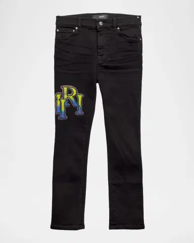 AMIRI Kid's Staggered Logo Skinny Denim Jeans, Size 4 | Thumbnail 4