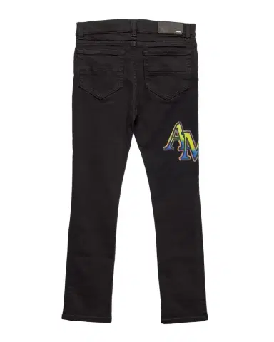 AMIRI Kid's Staggered Logo Skinny Denim Jeans, Size 4 | Thumbnail 1