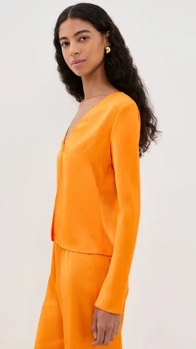 LESET Barb Single Button Long Sleeve Top Mandarine M | Thumbnail 4