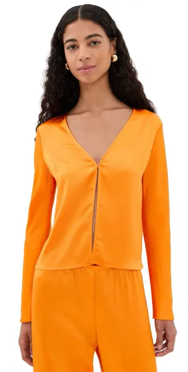 LESET Barb Single Button Long Sleeve Top Mandarine M | Thumbnail 1