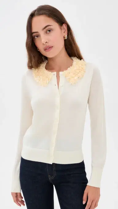 Ulla Johnson Anna Embellished Cardigan Pearled Ivory XL | Thumbnail 2