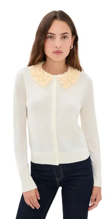 Ulla Johnson Anna Embellished Cardigan Pearled Ivory XL | Thumbnail 1