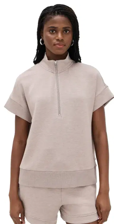 Varley Ritchie Short Sleeve Sweatshirt Taupe Marl | Thumbnail 1 Varley Ritchie Short Sleeve Sweatshirt Taupe Marl | Thumbnail 1