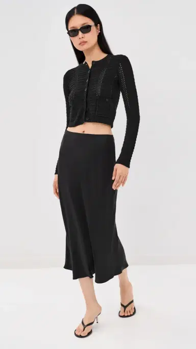 Sablyn Miranda B Scallop Trim Bias Cut Pull On Skirt Black M | Thumbnail 5