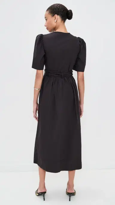 Ganni Stretch Cotton Tie Strap Midi Dress Black 34 | Thumbnail 3