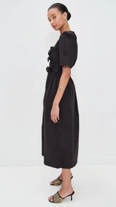 Ganni Stretch Cotton Tie Strap Midi Dress Black 34 | Thumbnail 4