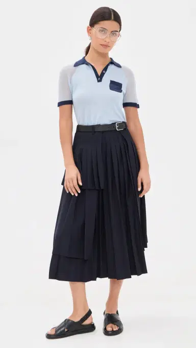 Sea Angelina Suiting Pleated Midi Skirt Navy | Thumbnail 2