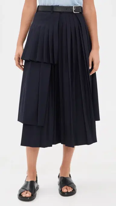 Sea Angelina Suiting Pleated Midi Skirt Navy | Thumbnail 3
