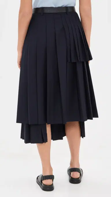 Sea Angelina Suiting Pleated Midi Skirt Navy | Thumbnail 4