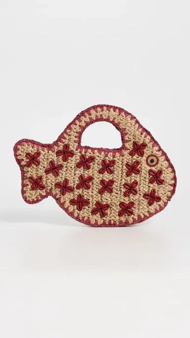 SIMONMILLER Puka Fish Bag Natural/Burgundy One Size | Thumbnail 2 SIMONMILLER Puka Fish Bag Natural/Burgundy One Size | Thumbnail 2