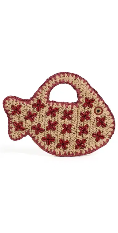 SIMONMILLER Puka Fish Bag Natural/Burgundy One Size | Thumbnail 1 SIMONMILLER Puka Fish Bag Natural/Burgundy One Size | Thumbnail 1