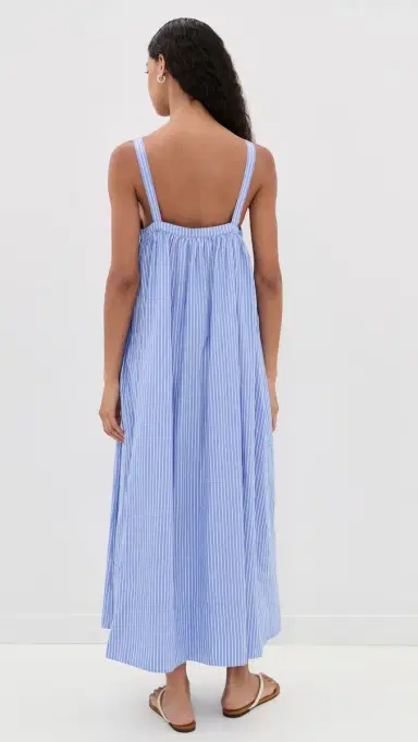 Faherty Coastal Poplin Emmy Dress Deepwater Stripe M | Thumbnail 3