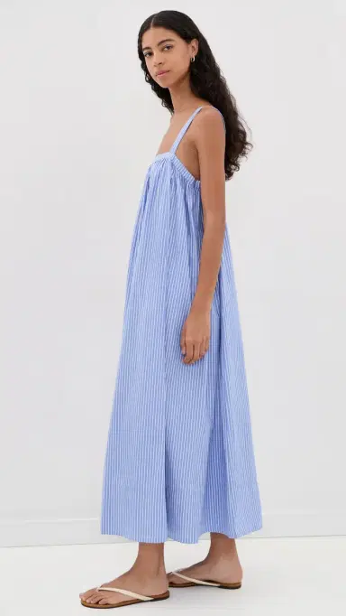 Faherty Coastal Poplin Emmy Dress Deepwater Stripe M | Thumbnail 4