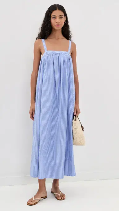 Faherty Coastal Poplin Emmy Dress Deepwater Stripe M | Thumbnail 5