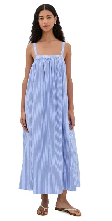 Faherty Coastal Poplin Emmy Dress Deepwater Stripe M | Thumbnail 1