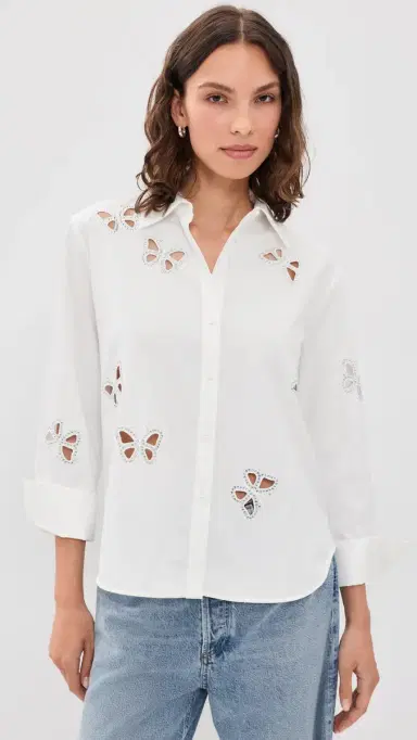Alice + Olivia Finely Embellished Cutout Button Down Shirt | Thumbnail 2 Alice + Olivia Finely Embellished Cutout Button Down Shirt | Thumbnail 2