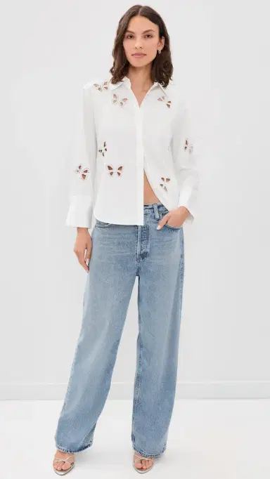Alice + Olivia Finely Embellished Cutout Button Down Shirt | Thumbnail 5 Alice + Olivia Finely Embellished Cutout Button Down Shirt | Thumbnail 5