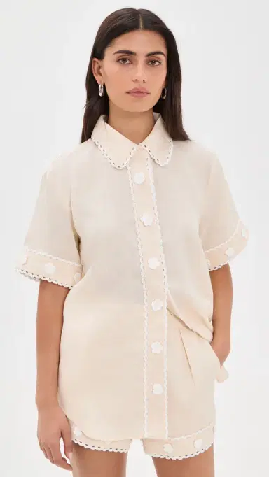 English Factory Floral Linen Button Down Shirt ight Beige | Thumbnail 2